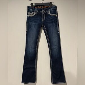 Boho Chic Western Rock Revival Dark Wash Sherry Boot Cut Y2K Jeans